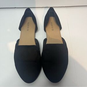 Torrid Black Flats Slip On 10.5 Velvet Shoes Loafer 10.5W Wide Pointy Toe Ballet